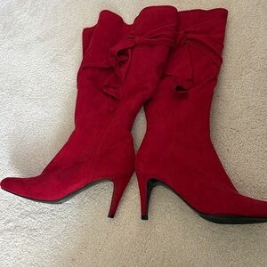 Kitten Heel Stiletto Cherry🍒Red Knee High Boots🍒🌸